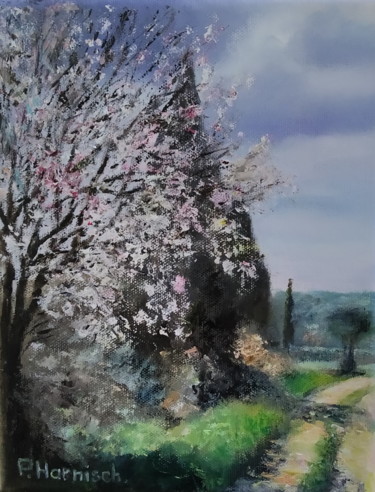 Peinture intitulée "L'amandier" par Pascale Harnisch, Œuvre d'art originale, Huile