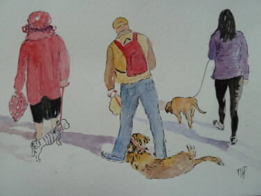 Peinture intitulée "Maîtres et chiens 2" par Marie Lorraine Papelier, Œuvre d'art originale, Aquarelle