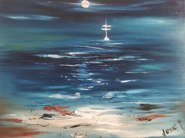 Peinture intitulée "Evening with moon" par Pascal Jung, Œuvre d'art originale, Huile
