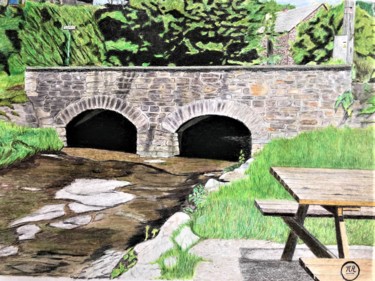 图画 标题为“Petit pont à Marcou…” 由Pierre Bayet, 原创艺术品, 铅笔