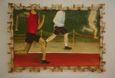 Painting titled "Le temps qui cours" by Martine Gagnon, Original Artwork, Oil