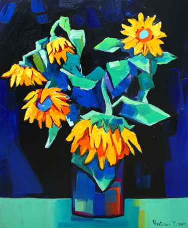 Sunflowers-2 (45x55cm, oil painting, ready to hang) 绘画 标题为“Sunflowers-2 (45x55…” 由Tigran Aveyan, 原创艺术品, 油 安装在木质担架架上