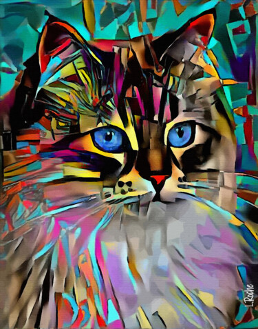 Olga, cat - Mix media on panel - 70x55 cm-Unique