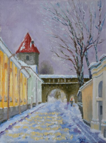 Painting titled "Winter Tallinn 21 -…" by Juri Semjonov, Original Artwork, Oil