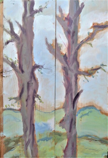 Painting titled "deux arbres" by Giulia Archer, Original Artwork, Oil