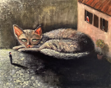 Catzilla Original Acrylic Painting, Cat Painting 绘画 标题为“Catzilla Original A…” 由Tatiana Clark, 原创艺术品, 丙烯