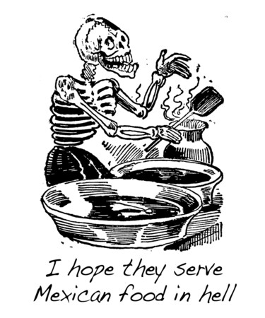 Jose Guadalupe Posada Mexican Food In Hell Pintura intitulada "Jose Guadalupe Posa…" por Tony Rubino, Obras de arte originais, Acrílico Montado em Armação em madeira