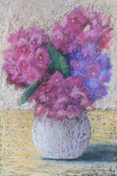 绘画 标题为“Hydrangeas” 由Nino Gudadze, 原创艺术品, 粉彩