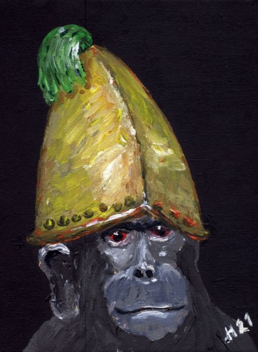 Painting titled "Der Affe mit dem Go…" by Dieter Hamm, Original Artwork, Acrylic