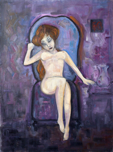 Картина под названием "Обнаженная в кресле" - Игорь Бондаренко, Подлинное произведение искусства, Масло