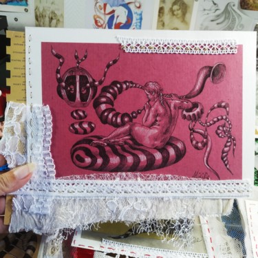 Collages intitulée "Adalsinde" par Alixire, Œuvre d'art originale, Stylo à bille