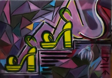 绘画 标题为“Yellow shoes” 由Ella Manhattan, 原创艺术品, 丙烯 安装在木质担架架上