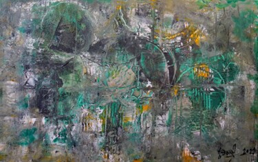 Painting titled "SOUS BOIS VERT" by Jacques Donneaud, Original Artwork, Acrylic Mounted on Wood Stretcher frame