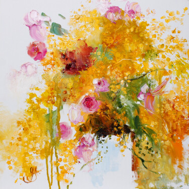 Yellow flowers, Custom painting, Contemporary art, Abstract 绘画 标题为“Yellow flowers, Cus…” 由Annet Loginova, 原创艺术品, 油
