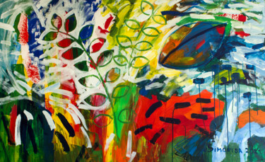Painting titled "Summer Garden Energy" by Simonida Djordjevic, Original Artwork, Acrylic
