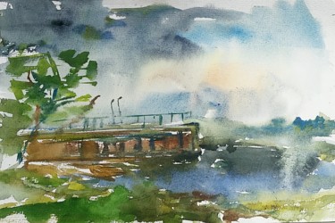 Malerei mit dem Titel "it will probably ra…" von Irina Kindritska, Original-Kunstwerk, Aquarell