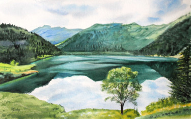 Le Lac de Saint Guérin dans l'Ain. Peinture intitulée "Le Lac de Saint Gué…" par Adyne Gohy, Œuvre d'art originale, Aquarelle