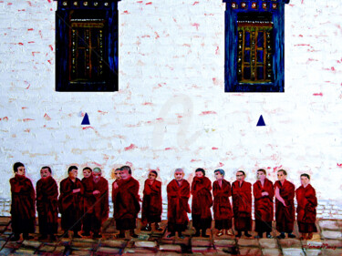 Ζωγραφική με τίτλο "S-12 Tibet Monks" από Clement Tsang, Αυθεντικά έργα τέχνης, Λάδι
