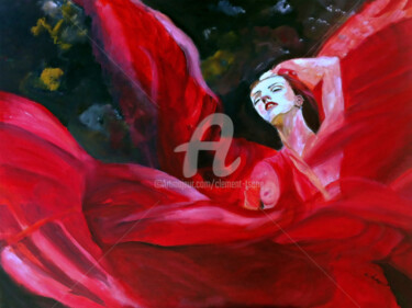 绘画 标题为“S-Lady in Red Silk” 由Clement Tsang, 原创艺术品, 丙烯