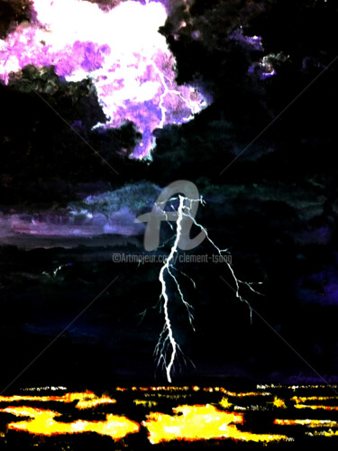 Painting titled "S-Lightning and Thu…" by Clement Tsang, Original Artwork, Acrylic