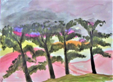 Painting titled "soleil couchant, le…" by Giulia Archer, Original Artwork, Watercolor