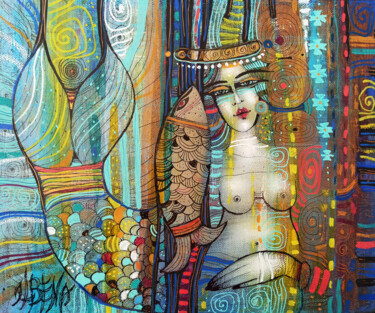 Peinture intitulée "Sirène si Reine" par Albena Vatcheva, Œuvre d'art originale, Huile Monté sur Châssis en bois
