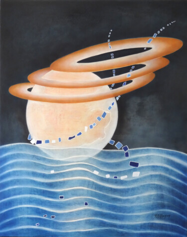 绘画 标题为“"Saturne Balnéaire"” 由Marie-Blanche Bayon, 原创艺术品, 丙烯 安装在木质担架架上