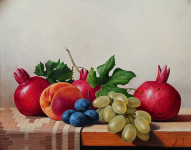 Still life with autumn fruits (40x50cm, oil painting) Malarstwo zatytułowany „Still life with aut…” autorstwa Sergey Miqayelya, Oryginalna praca, Olej Zamontowany na Drewniana ra…