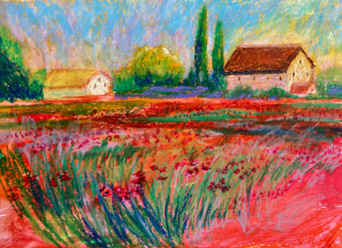 「Provence, poppy fie…」というタイトルの絵画 Irina Shepchenkoによって, オリジナルのアートワーク, パステル