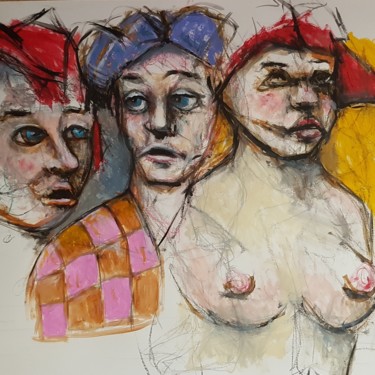 Peinture intitulée "copines" par Pilip, Œuvre d'art originale, Acrylique