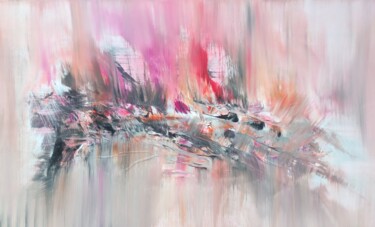 Painting titled "Strawberry moon" by Veartci, Original Artwork, Acrylic Mounted on Wood Panel