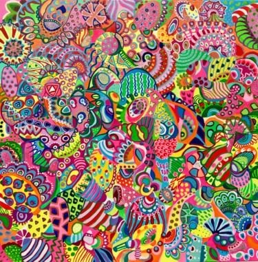 CAT colorful abstract decorative painting Peinture intitulée "CAT colorful abstra…" par Veera Zukova, Œuvre d'art originale, Acrylique Monté sur Châssis en bois