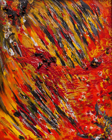 Abstract Orange Painting "Kosmos" N°4 Schilderij getiteld "Abstract Orange Pai…" door Olga De Weck, Origineel Kunstwerk, Acryl