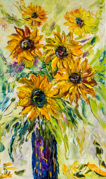 Pittura intitolato "Sunflower bouquet" da Vladyslav Durniev, Opera d'arte originale, Olio Montato su Telaio per barella in l…