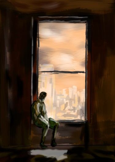 Arte digitale intitolato "uomo alla finestra" da Matteo Gilardi, Opera d'arte originale, Pittura digitale