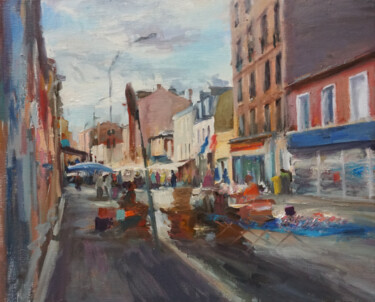 Peinture intitulée "Marché en Aout" par Manuel Leonardi, Œuvre d'art originale, Huile