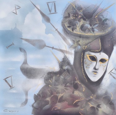 Venetian mask symbolizing the transience of time Peinture intitulée "Venetian mask symbo…" par Grigorii Zulkarniaev, Œuvre d'art originale, Acrylique