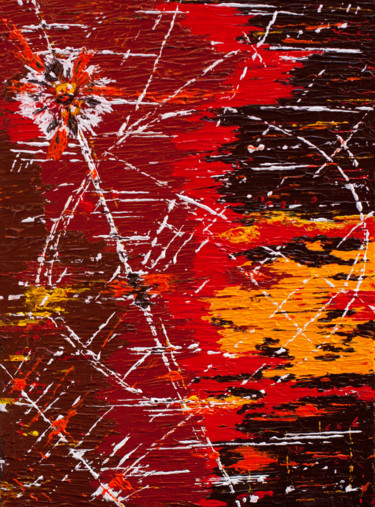 Abstract Orange Painting "Kosmos" N°1 Schilderij getiteld "Abstract Orange Pai…" door Olga De Weck, Origineel Kunstwerk, Acryl