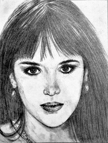 Dessin intitulée "Isabelle Adjani" par Laurence Keriguy, Œuvre d'art originale, Crayon