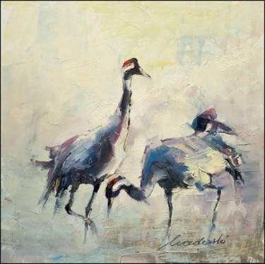 Painting titled "Żurawie 2" by Kazimierz Mordarski, Original Artwork, Oil