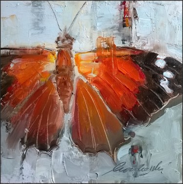 Painting titled "Na skrzydłach motyla" by Kazimierz Mordarski, Original Artwork, Oil