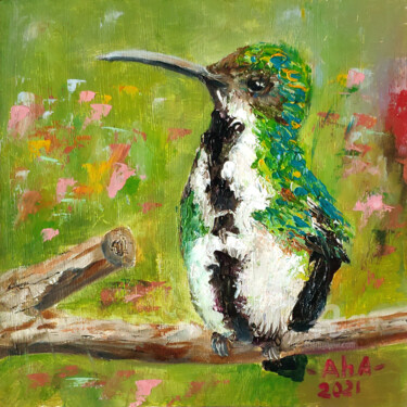 Ζωγραφική με τίτλο "Hummingbird" από Elena Gridneva, Αυθεντικά έργα τέχνης, Λάδι