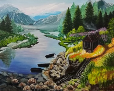 Painting titled ""Banya"" by Vera Iurchenko, Original Artwork, Oil Mounted on Wood Panel