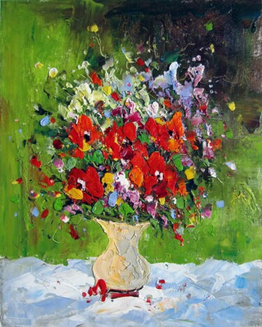 Pintura titulada "Vase Flower 115" por Greg Leander, Obra de arte original, Oleo Montado en Bastidor de camilla de madera