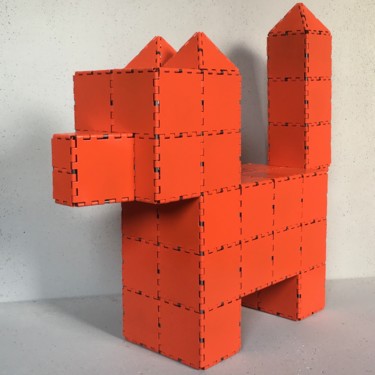 Sculpture titled "Renard Rouge de Mars" by Xaro, Original Artwork, Metals