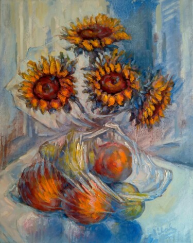绘画 标题为“Sunflowers and frui…” 由Alex Klas, 原创艺术品, 油 安装在木质担架架上