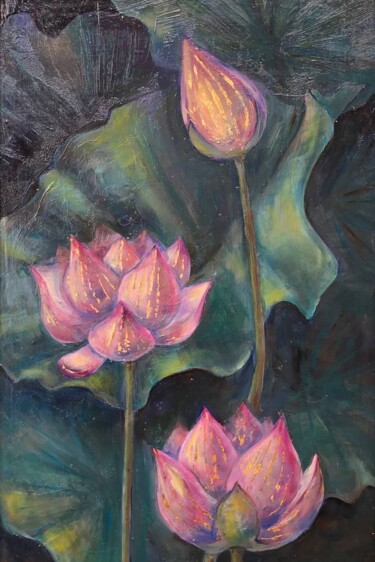 Reincarnation of nymphs into lotuses Painting titled "Reincarnation of ny…" by Yuliia Chaika, Original Artwork, Oil