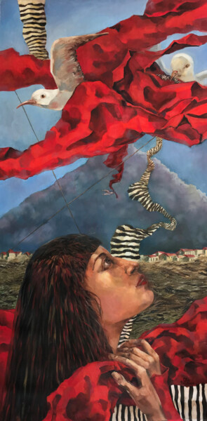 Ζωγραφική με τίτλο "Birds as thoughts.…" από Helga Balaban, Αυθεντικά έργα τέχνης, Λάδι