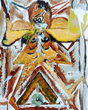 「The cow boy」というタイトルの絵画 Topo Mposa Bwによって, オリジナルのアートワーク, アクリル