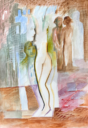 绘画 标题为“W lustrze” 由Anna Lupa-Suchy, 原创艺术品, 水彩